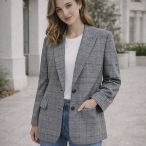 J.Crew Women's SZ 8 Sommerset Blazer in Grey Plaid Italian Wool Oversized BA469